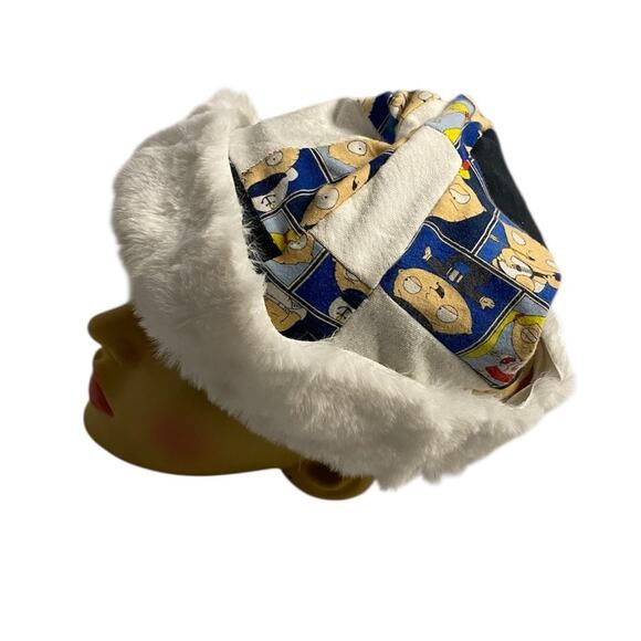 Handmade Upcycled Patchwork Family Guy Stewie Santa Hat Faux Fur Trim Holiday - Picture 5 of 8